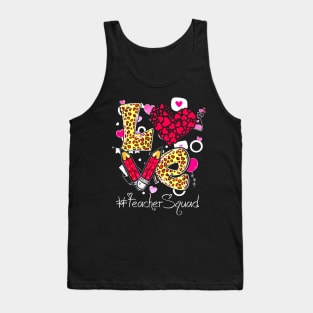 Love Heart Teacher Squad Plaid Leopard Red Valentines Day Tank Top